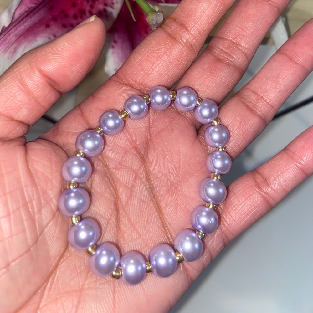 Handmade Lilac & Gold Glass Bead Bracelet